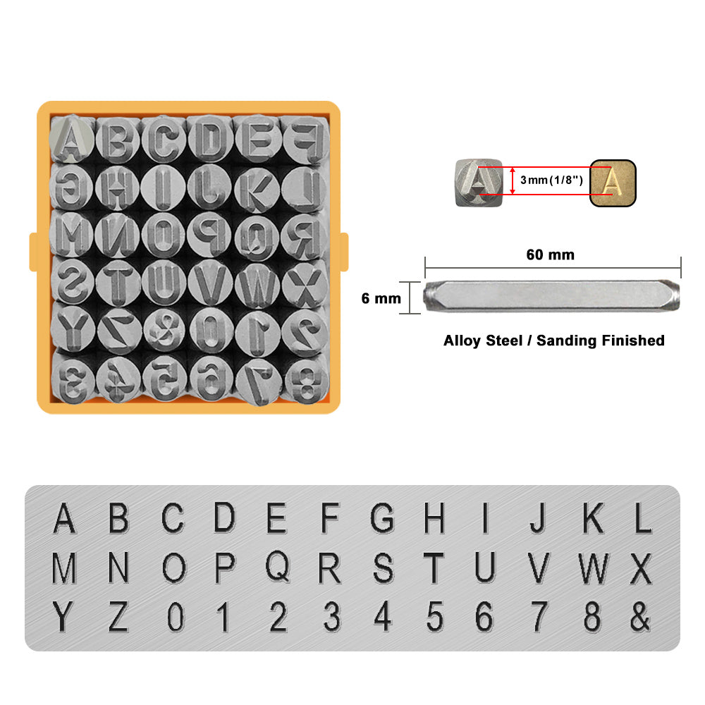 OWDEN 37Pcs 1/8 Leathercraft Alphabet Number Stamping Tool Set Metal  Leather Seal Engraving Printing Mold Engraving Stamps