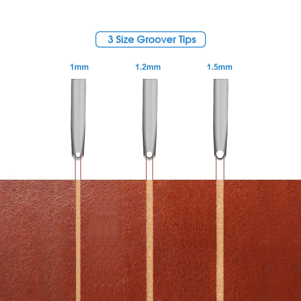 Outil de rainurage réglable en cuir 3 en 1 (3 pointes, taille 1,0 mm, 1,2 mm, 1,5 mm)
