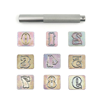 Kit d'outils d'estampage de numéros de 10 pièces pour cuir - Taille: 3/4'' (19 mm)