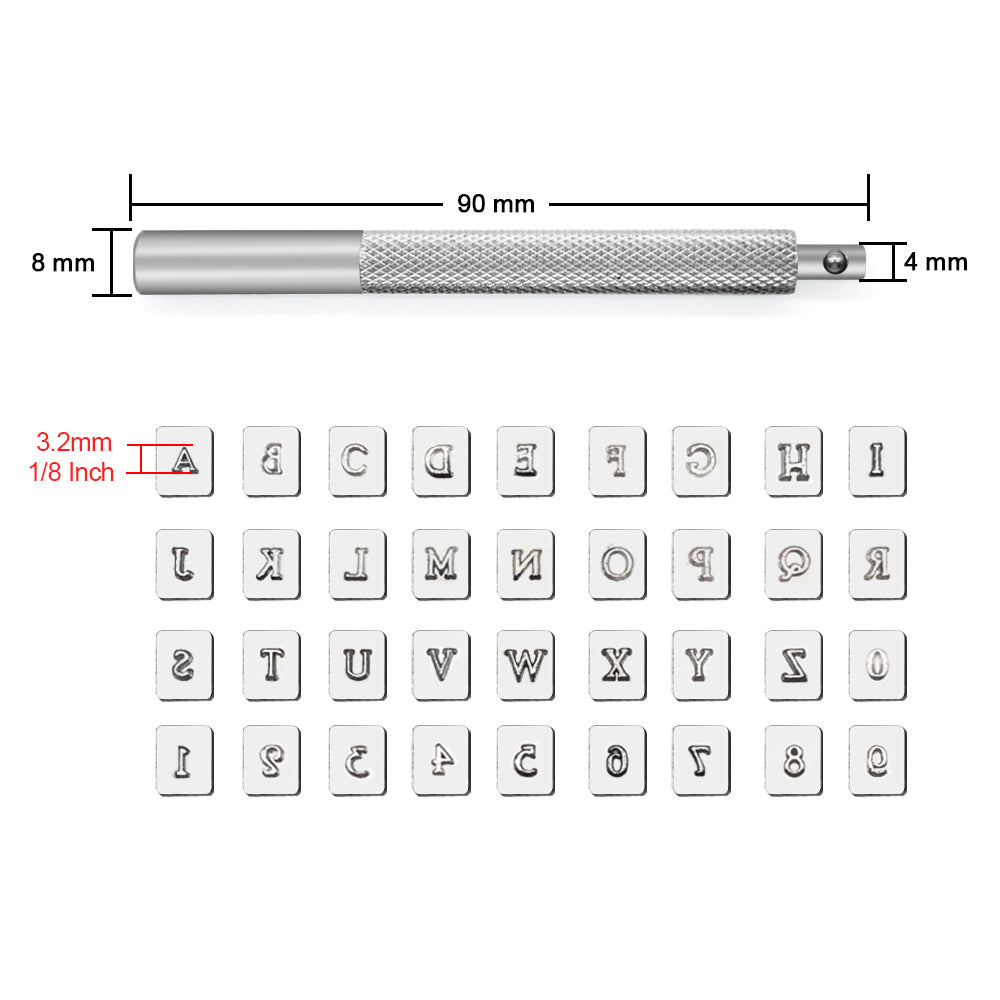 数字とアルファベットのスタンピングセット 1/8インチ (3.2mm)